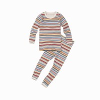 純棉長袖居家服(深紅間條)